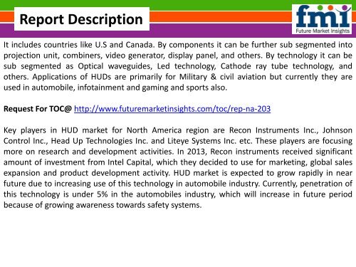 Market Intelligence Report North America Head-up Display Market, 2014-2020