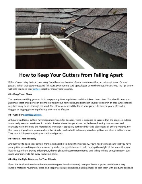 How to Keep Your Gutters from Falling Apart