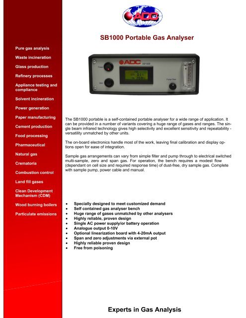 SB1000 Portable Gas Analyser - Imbema Belgium