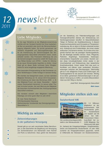 newsletter Wichtig zu wissen - Versorgungsnetz Gesundheit eV