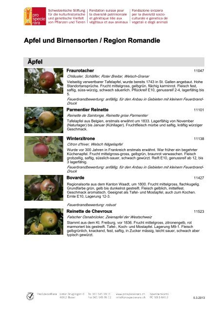 Apfel und Birnensorten / Region Romandie ÃƒÂ„pfel - Pro Specie Rara