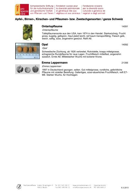 Apfel-, Birnen-, Kirschen- und Pflaumen - Pro Specie Rara