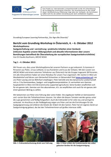 Bericht vom Workshop in SchilternÃ¢Â€Â¦ - Arche Noah