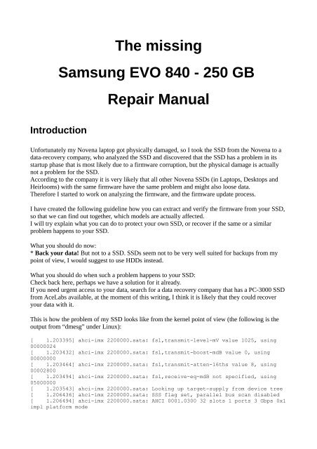 The missing Samsung EVO 840 - 250 GB Repair Manual