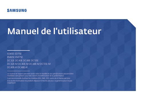 Samsung DC55E-M (LH55DCEMLGC/EN ) - Manuel de l'utilisateur 1.68 MB, pdf, Fran&ccedil;ais