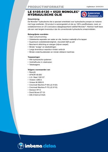 PRODUCTINFORMATIE LE 6105-6120 + 6520 ... - Imbema Cleton