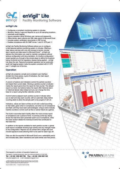 Envigiltm Lite Facility Monitoring Software