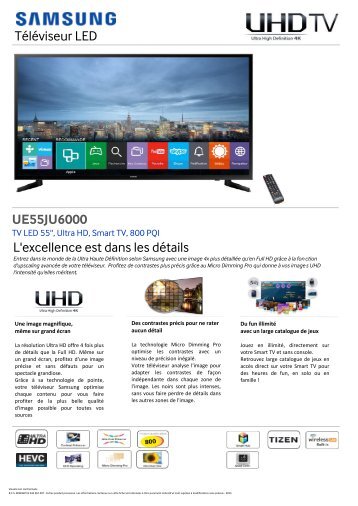 Samsung TV 4K UHD Samsung UE55JU6000 4K 800 PQI SMART TV - fiche produit