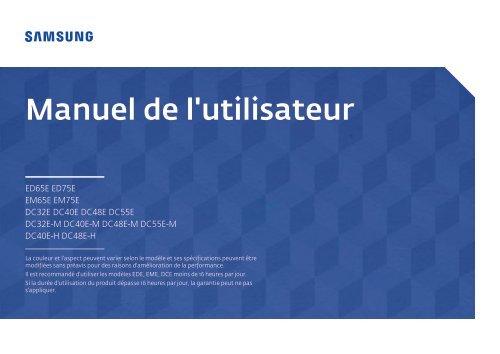 Samsung DC40E (LH40DCEPLGC/EN ) - Manuel de l'utilisateur 1.68 MB, pdf, Fran&ccedil;ais