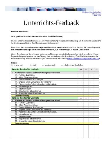 Unterrichtsauswertung MTA-SChule - Klinikum Osnabrück