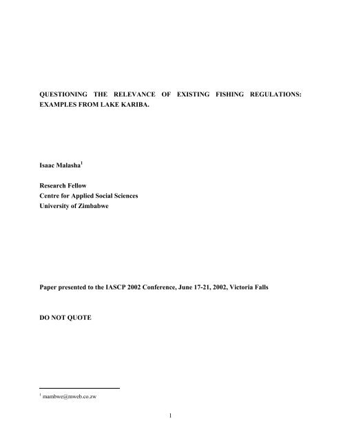 The emergence of fisheries legislation and regulations in Zambia ...