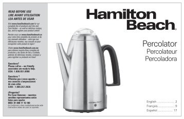 Hamilton Beach Stainless Steel 12 Cup Percolator (40614) - Use and Care Guide