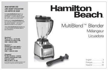 Hamilton Beach MultiBlendâ¢ Blender (53511) - Use and Care Guide