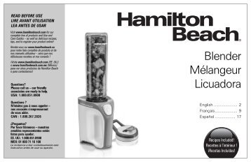 Hamilton Beach Go Sportâ¢ Blender (51140) - Use and Care Guide