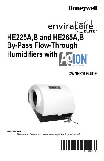 Honeywell Bypass Humidifier (HE225/265) - Bypass Flow Through Humidifiers Owner's Guide (English, French) 
