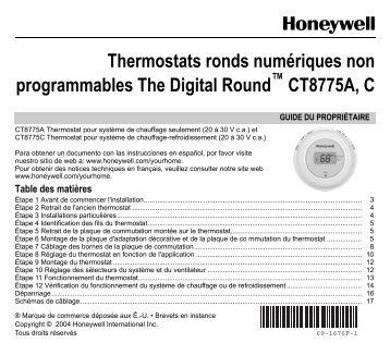 Honeywell RoundÂ® Non-Programmable Thermostat (CT87) - Round Non-Programmable Thermostat Owner's Manual (French) 