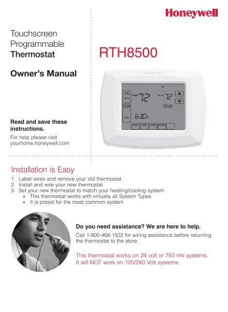 Honeywell 7-Day Programmable Thermostat (RTH8500D) - 7-Day Programmable Thermostat Owner's Manual (English, French) 