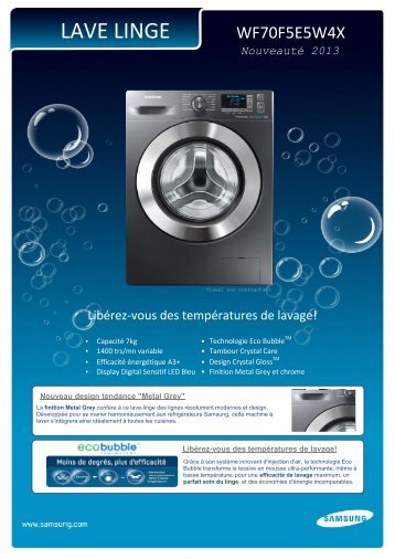 Samsung Lave linge hublot Samsung ECO BUBBLE WF70F5E5W4X - fiche produit