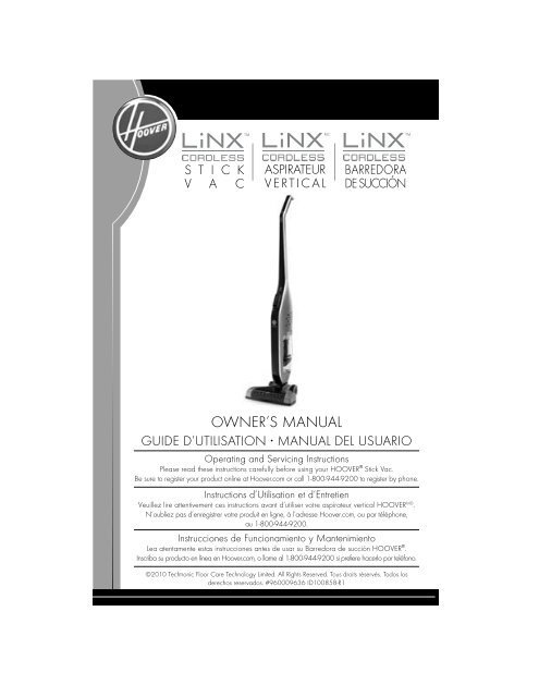 Hoover LiNX&reg; Cordless Stick Vacuum - BH50010 - Manual