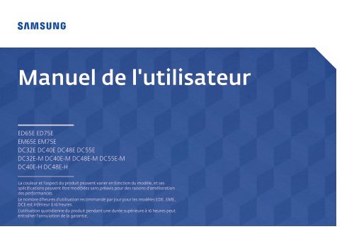 Samsung Ecran LFD 40'' - 350 cd/m&sup2; DC40E (LH40DCEPLGC/EN ) - Manuel de l'utilisateur 1.68 MB, pdf, Fran&ccedil;ais