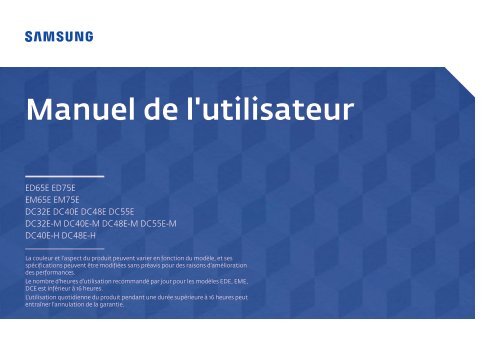 Samsung Ecran LFD 32'' - 330 cd/m&sup2; DC32E (LH32DCEPLGC/EN ) - Manuel de l'utilisateur 1.68 MB, pdf, Fran&ccedil;ais