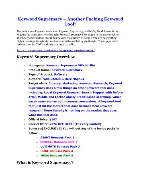 Keyword Supremacy review-- Keyword Supremacy (SECRET) bonuses 