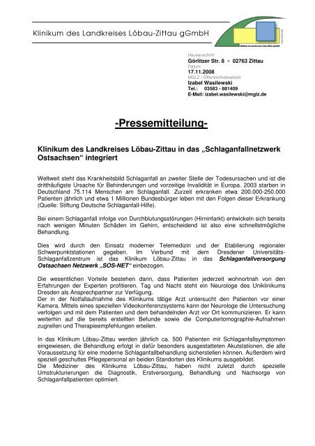 -Pressemitteilung- - Klinikum Oberlausitzer Bergland