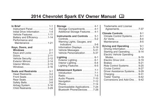 Chevrolet 2014 Spark EV - View Owner's Manual