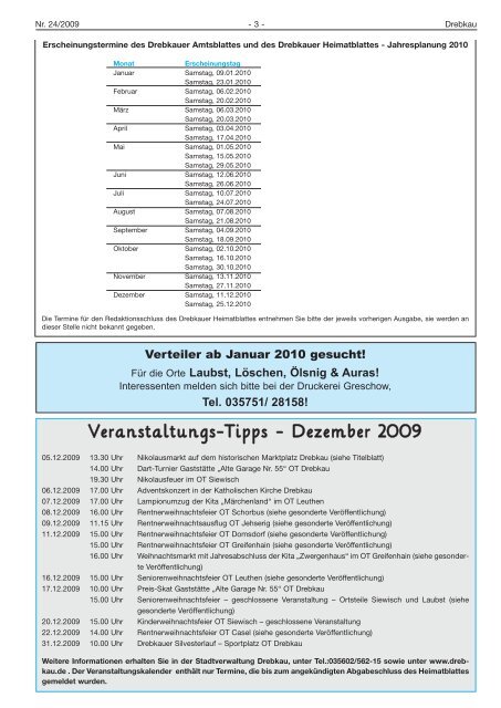 am Dienstag, den 22.12.2009 - Stadt Drebkau