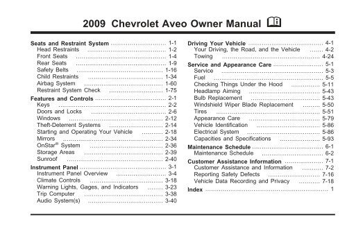 Chevrolet 2009 Aveo - View Owner&rsquo;s Manual