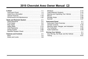 Chevrolet 2010 Aveo Sedan - View Ownerâs Manual