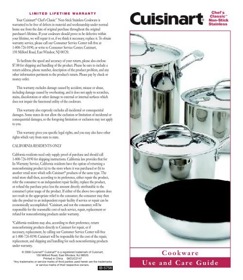 Cuisinart 8" Skillet 72220NS MANUAL