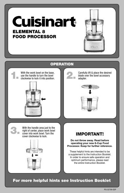 Cuisinart Elemental 8 Cup Food Processor -FP-8SV - Quick Reference