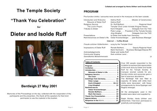 Dieter and Isolde Ruff - temple society australia