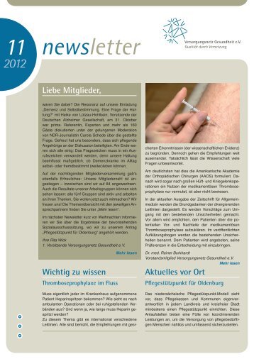 newsletter Wichtig zu wissen - Versorgungsnetz Gesundheit eV