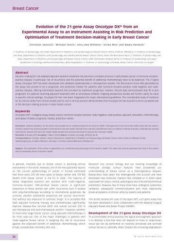 Evolution of the 21-gene Assay Oncotype DX - Clinical Senology