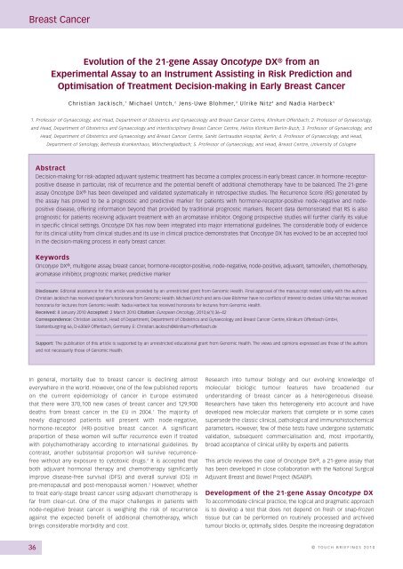 Evolution of the 21-gene Assay Oncotype DX - Clinical Senology