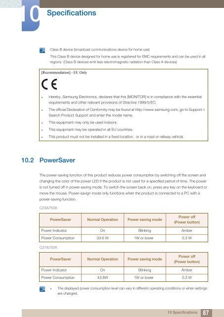 Samsung 23''S&eacute;rie7 Moniteur station d'accueil C23A750 (LC23A750XS/EN ) - Manuel de l'utilisateur 7.74 MB, pdf, Anglais