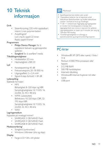 Philips GoGEAR MP3 player - User manual - NOR