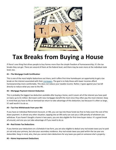 Tax Breaks from Buying a House