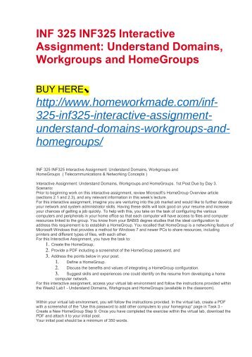 INF 325 INF325 Interactive Assignment- Understand Domains, Workgroups and HomeGroups