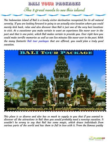 Bali Tour Packages :The 3 incredible necessities to see this island 