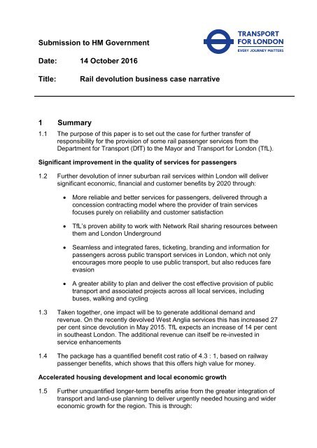 Title Rail devolution business case narrative 1 Summary