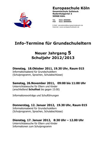 Info-Termine für Grundschuleltern - Europaschule Köln