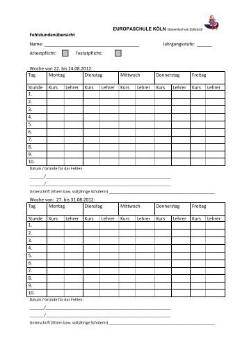Fehlstundenübersicht - Europaschule Köln