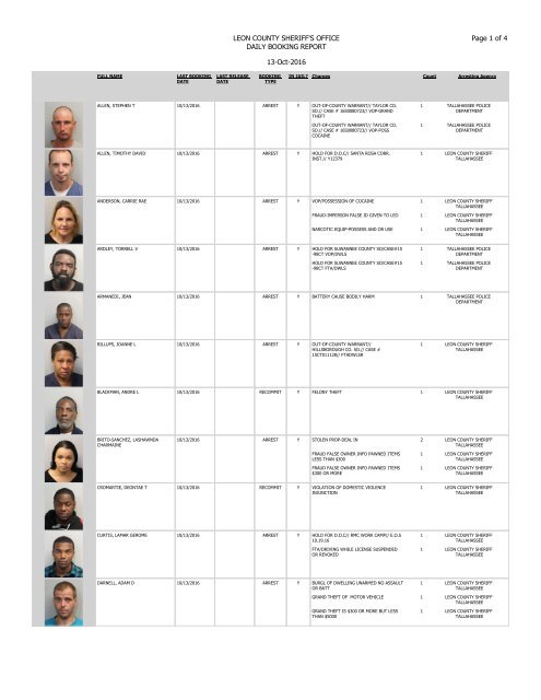 leon county booking report daily