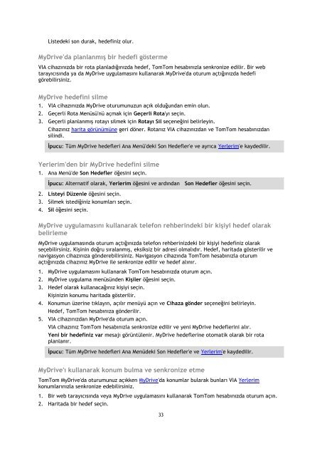 TomTom Manuel d'utilisation de VIA 52 - PDF mode d'emploi - T&uuml;rk&ccedil;e