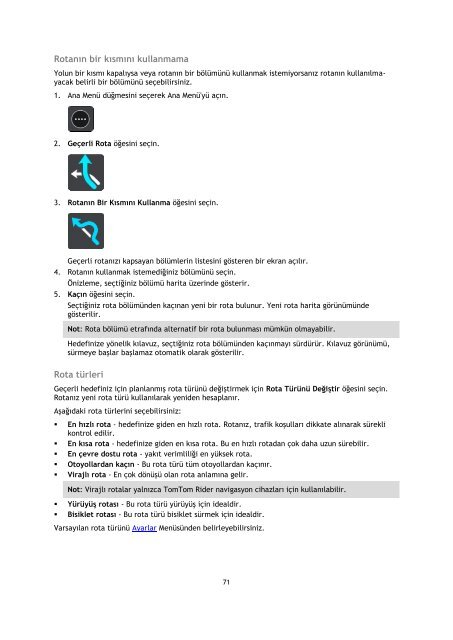 TomTom Manuel d'utilisation de VIA 52 - PDF mode d'emploi - T&uuml;rk&ccedil;e