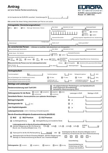 Antrag/Gesundheitsfragen - EUROPA Versicherungen