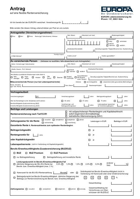 Antrag/Gesundheitsfragen - EUROPA Versicherungen